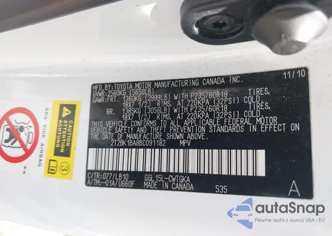 2011 Lexus Rx 350 from USA, damaged, VIN 2T2BK1BA8BC091182